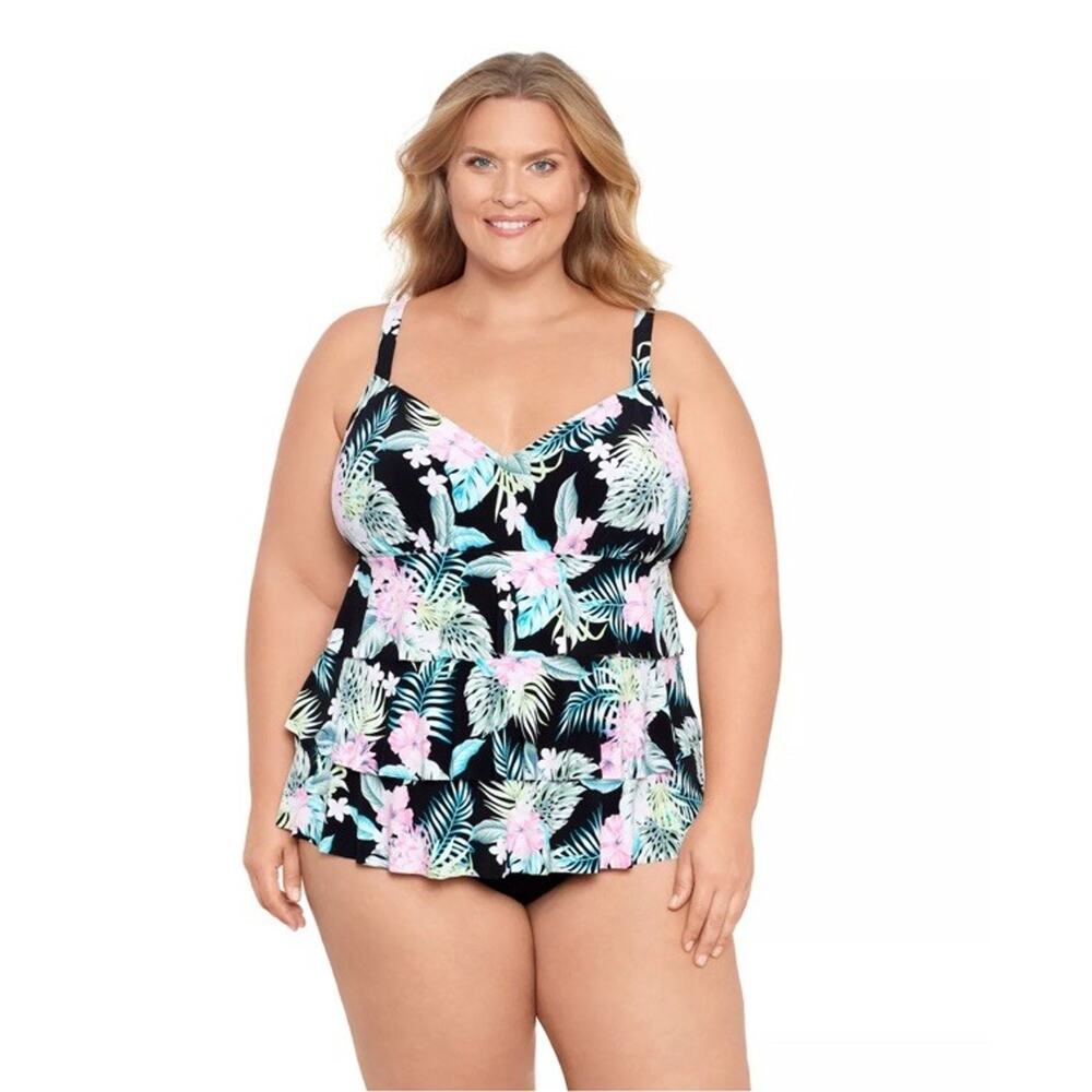 Bal Harbour Swim Size 24W NEW One Piece Tropical Swimsuit Tummy Control Resort